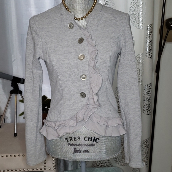 Eyeshadow Sweaters - Eyeshadow button up ruffles cardigan